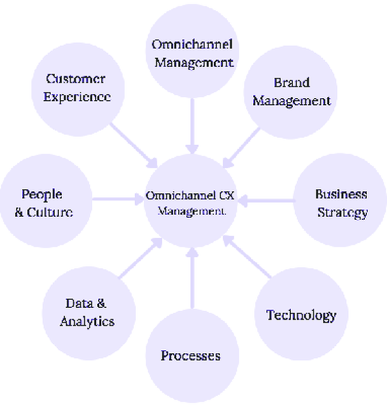 Diagrama de las ocho dimensiones del modelo de madurez de gestión omnicanal de la experiencia del cliente